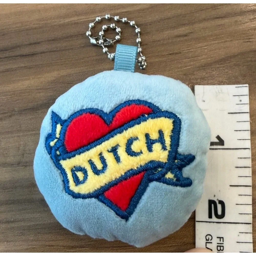 Dutch Bros Heart Plush Keychain Blue Heart Embroidered Mini Bag Charm Ball Chain